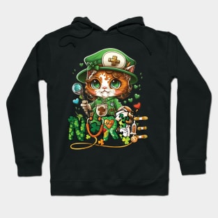 St Patricks Day Nurse Cat Leprechaun Lucky Green Proud Irish Hoodie